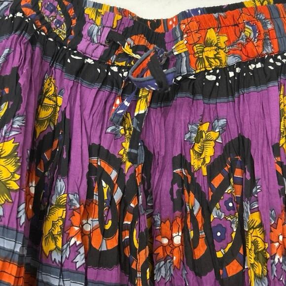 Phool Cotton Jewel Tone Vintage 90s Pleated Maxi Skirt Boho Hippie India 1X - Picture 6 of 11